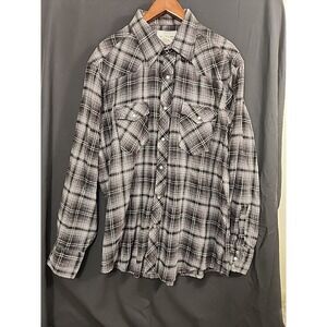 Wrangler Wrancher Pearl Snap Western Rodeo Black Check Board‎ Flannel Men's XL